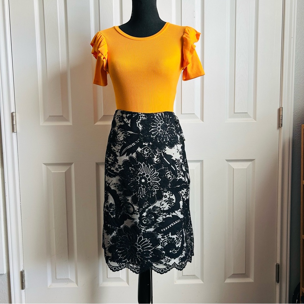 Worthington Floral Lace Layered Cotton A-Line Midi Skirt boho indie whimsygoth